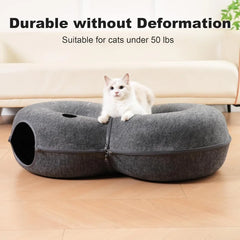 Large Cat Tunnel Bed 8-Shaped Indoor Cat Cave with 12 Toy Balls for Cats up to 30 Pounds Dark Grey L 38x24x11in