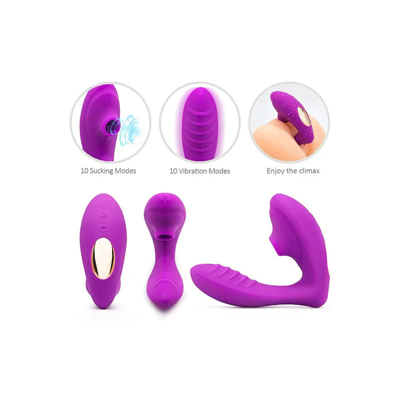 Sucking & G-spot 10 Levels Dual Motors Clitoral Dildo Vibrator