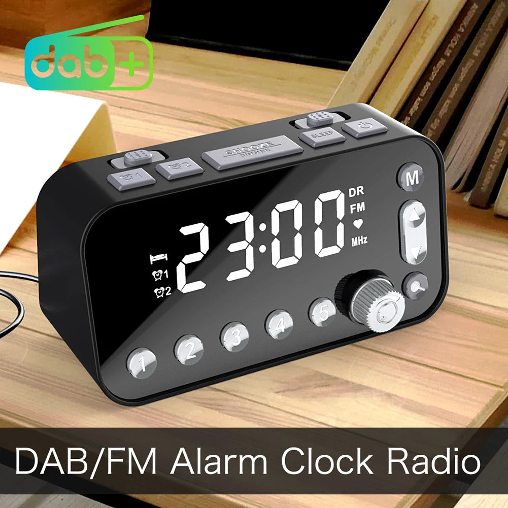 Digital Desktop Radio Alarm Clock Dual USB Charging Port LED Display DAB FM Broadcasting Radio with Antenna European