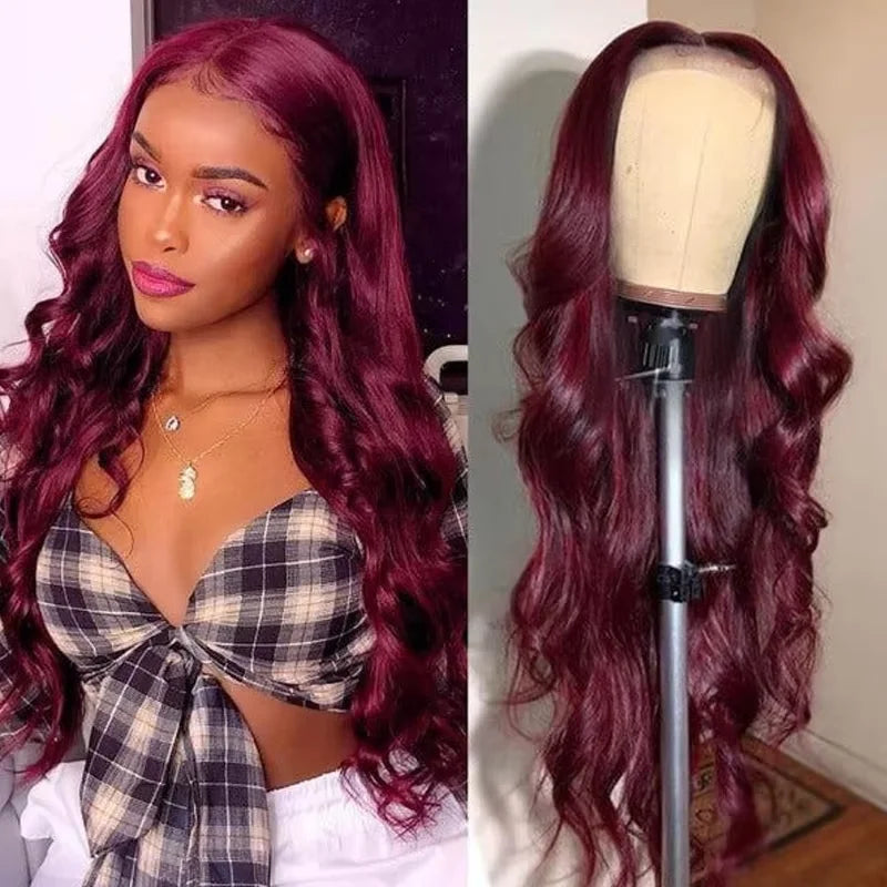 Body Wave 13x6 Transparent Lace Front Human Hair Wig 99J Burgundy 13x4 hd Lace Frontal Wigs For Women Colored 30 inch Wigs