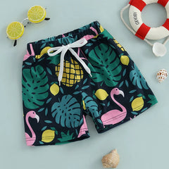 Children s Swim Trunks with Fun Pineapple Print Elastic Waistband and Drawstring Closure - Beach Shorts for Boys