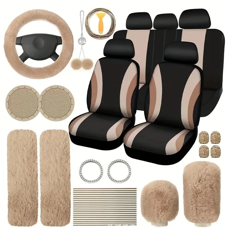 A collection of 35 luxury automotive interior accessories - plush comfort and style - including steering wheels, handbrakes, gea