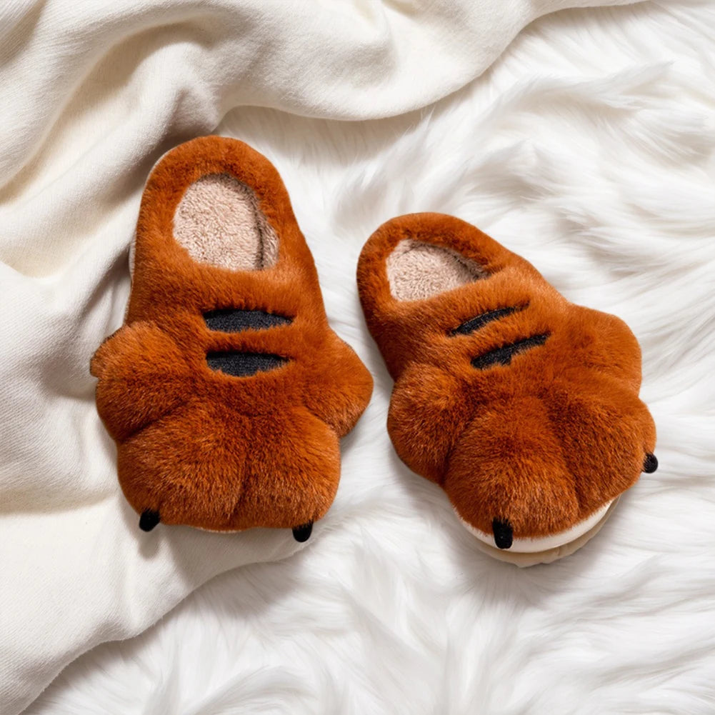 3D Cat Paw Plush Slippers Flat Thermal Slippers Comfortable Fluffy Home Slippers Anti Slip Cute Paw Slippers for Autumn Winter