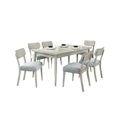 Natural Wood Grain 7pc Dining Set Rectangle Table and Chairs Solid Rubber Wood Dining Room Furniture