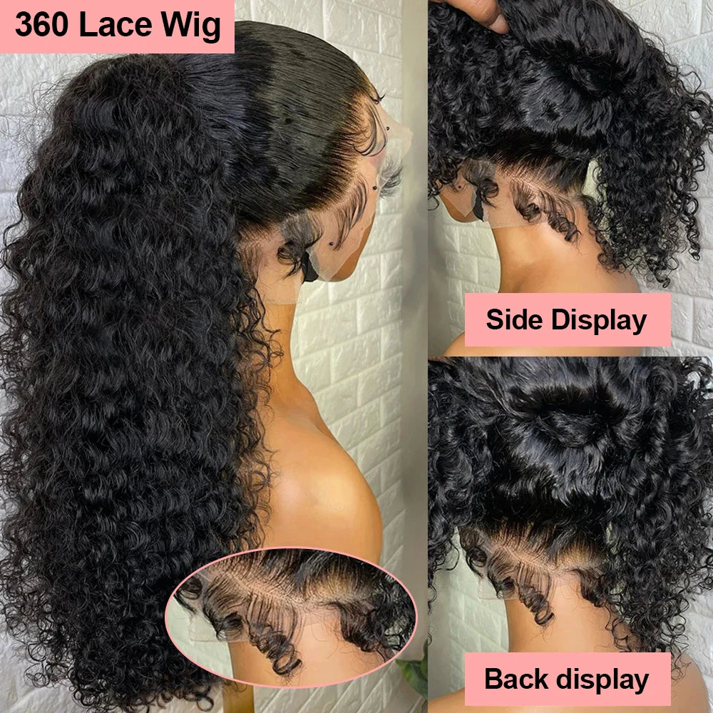 250 Density Deep Wave 360 Lace Front Human Hair Wigs Pre Plucked Curly Lace Front Wig Transparent Brazilian Human Hair For Women