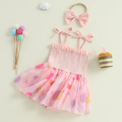 Baby Girl Floral Print Ruffle Sleeve Romper Dress with Matching Headband 2 Piece Set for Summer Outings and Parties