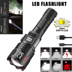 LED Flashlight 10W Tactical USB Rechargeable Light Super Bright Torch Lantern Long Shot Range Hand Lamp For Outdoor Camping