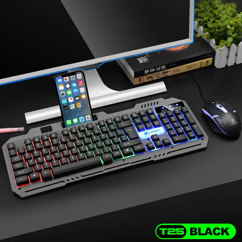 T25 Wired Keyboard Mouse Set LED Luminous E-sports Desktop Computer Laptop Office Imitation Mechanical Tactile Game Keyboards