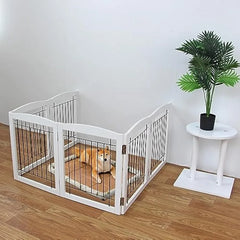 Freestanding Foldable Dog Gate for House Extra Wide Wooden White Indoor Puppy Gate Stairs Dog Gates Doorways Pet Gate Tall