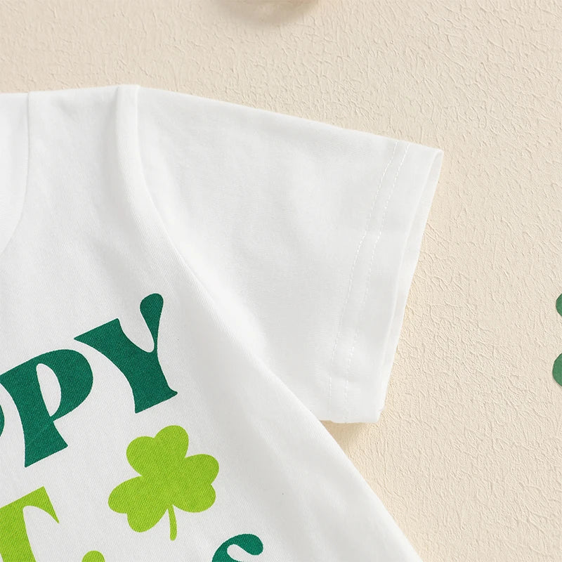 3-7Years Kids Boys Summer Outfit Short Sleeve Letters Print T-shirt with Casual Shorts Children 2Pieces Sets for St.Patricks Day