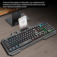 New T16 Gaming Keyboard Metal Plate Backlit Color Luminous USB Wired Game Keyboards for Home Desktop Computer Business Office