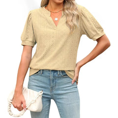 Women's Summer V Neck Ruffle Sleeve Short Sleeve Casual T-Shirt