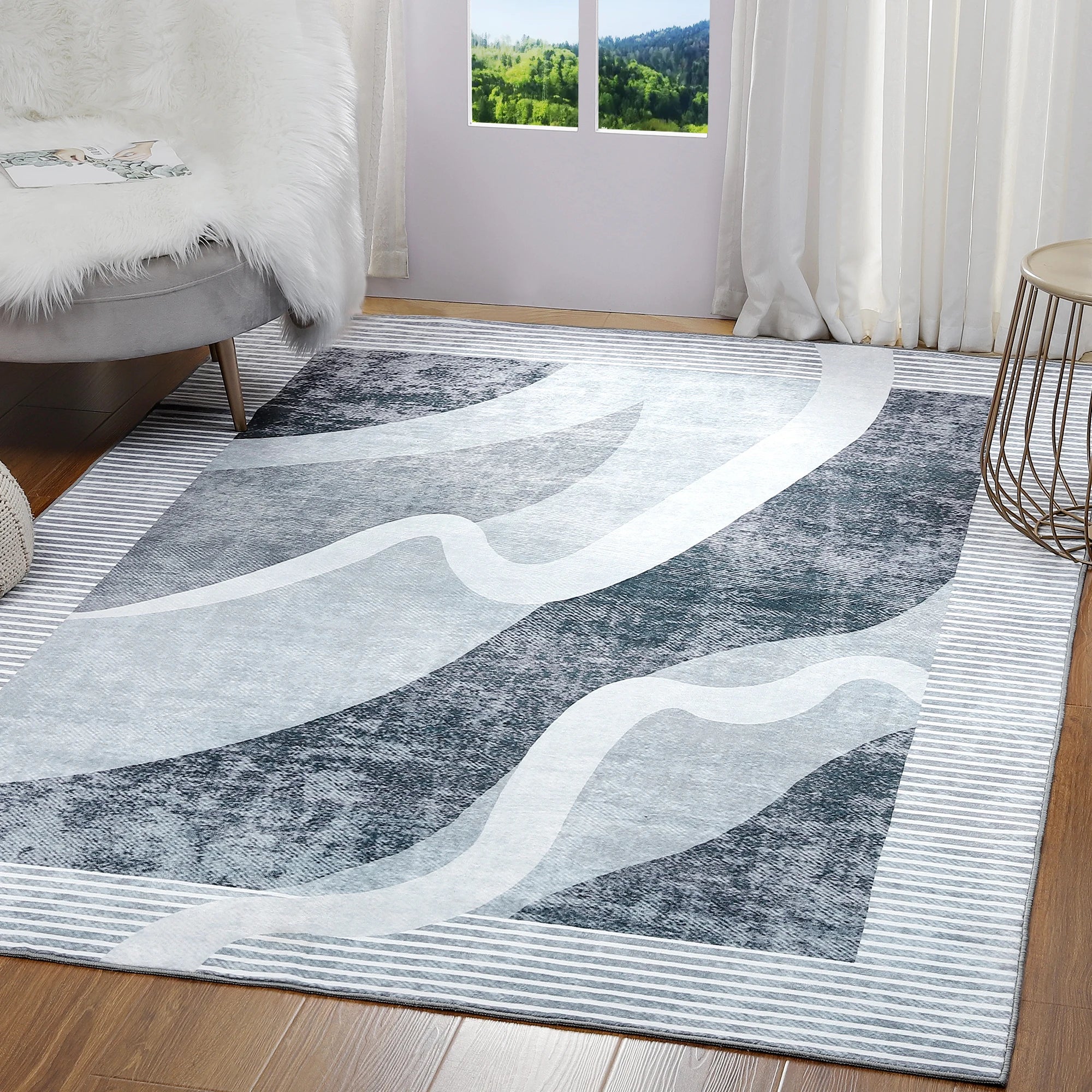 Area Rugs for Living Room, Machine Washable Vintage Rug, Non-Slip Low Pile Throw Rugs with Rubber Backing Washable Carpet