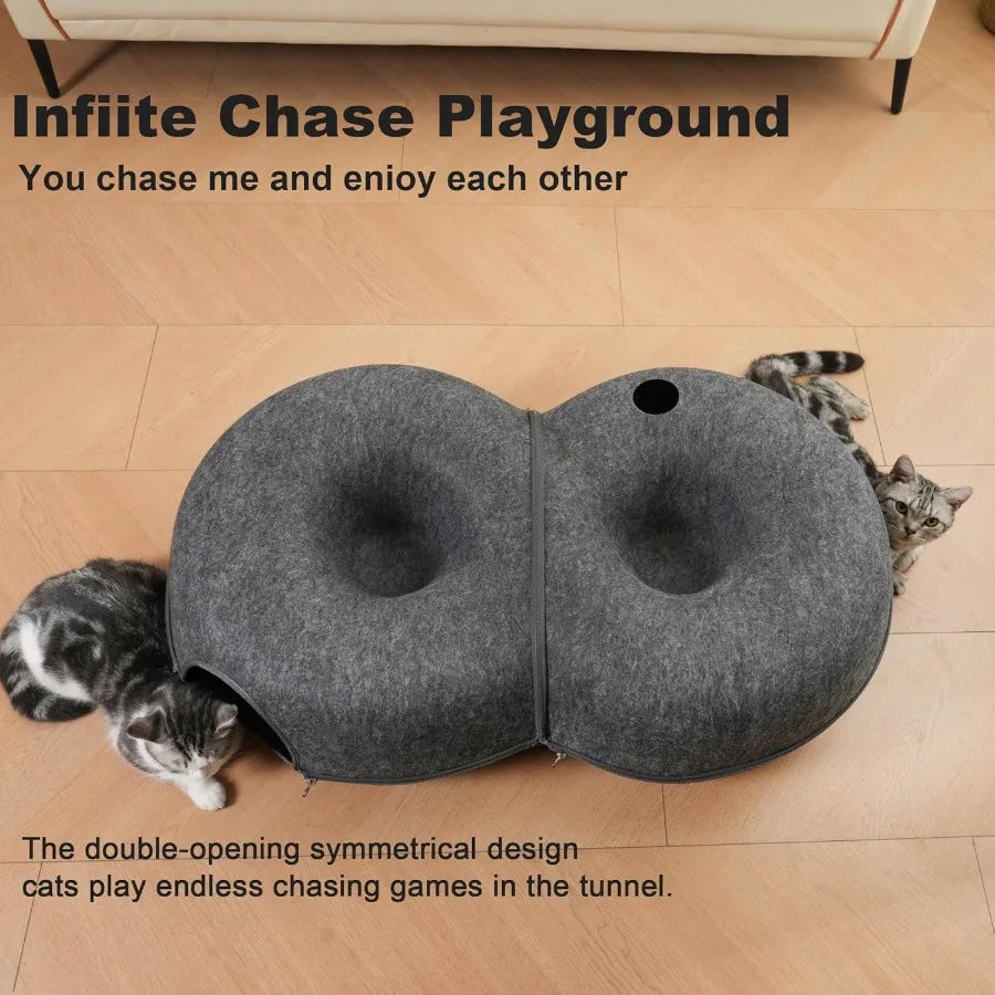 Large Cat Tunnel Bed 8-Shaped Indoor Cat Cave with 12 Toy Balls for Cats up to 30 Pounds Dark Grey L 38x24x11in