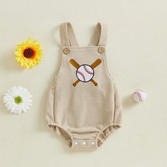 Infant Toddler Unisex Jumpsuit with Football Embroidery Design and Sleeveless Styling for Adorable Summer Outfits