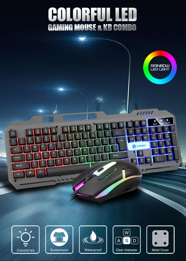 T25 Wired Keyboard Mouse Set LED Luminous E-sports Desktop Computer Laptop Office Imitation Mechanical Tactile Game Keyboards