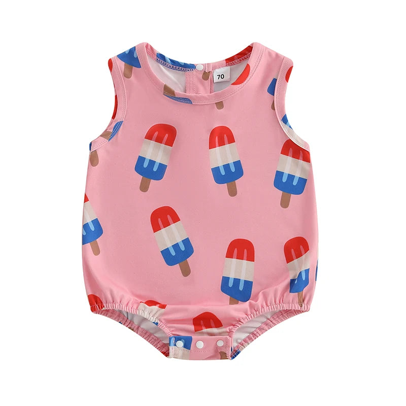 Adorable Fourth of July  for Boys Stylish Sleeveless American Flag Print Jumpsuit Infant Romper Playsuit