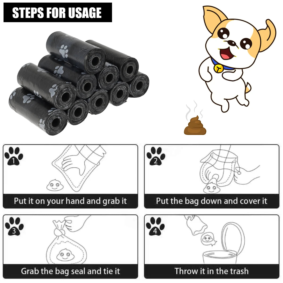 Dog Poo Bags 30/60 Rolls Biodegradable Poop Waste Bag Refill Rolls for Dogs 1 Adjustable Dispenser 100% Leak Proof Dog Waste Bag