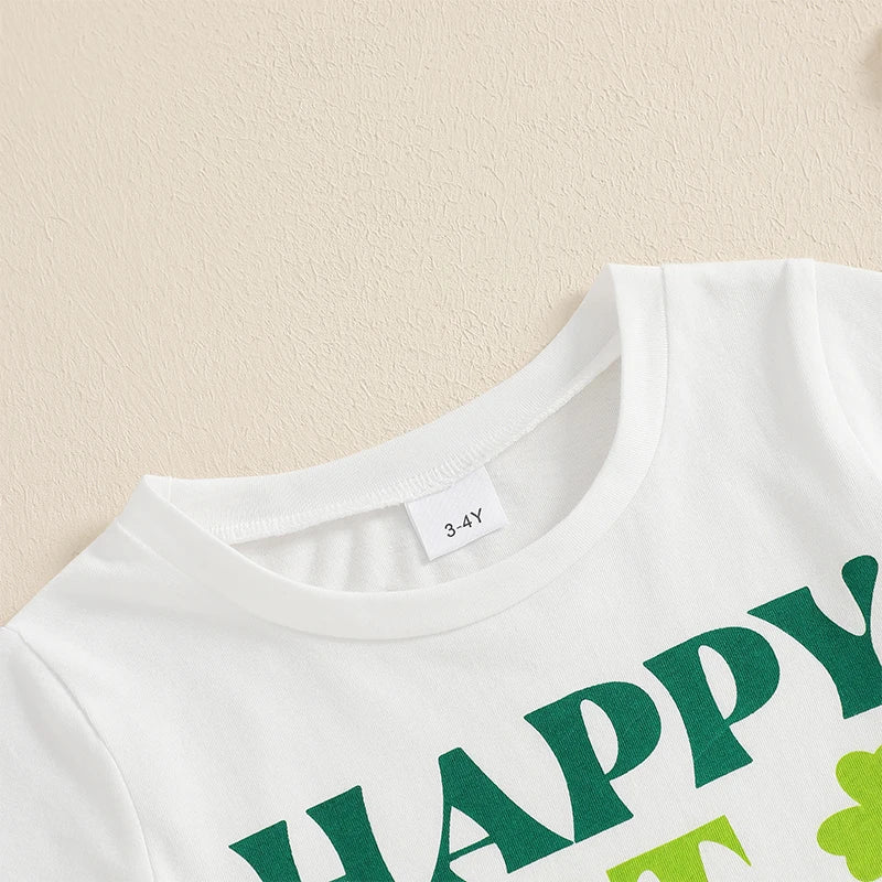 3-7Years Kids Boys Summer Outfit Short Sleeve Letters Print T-shirt with Casual Shorts Children 2Pieces Sets for St.Patricks Day