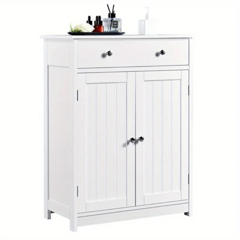 Bathroom Floor Storage with Drawer Pantry Kitchen Cabinet Furniture White