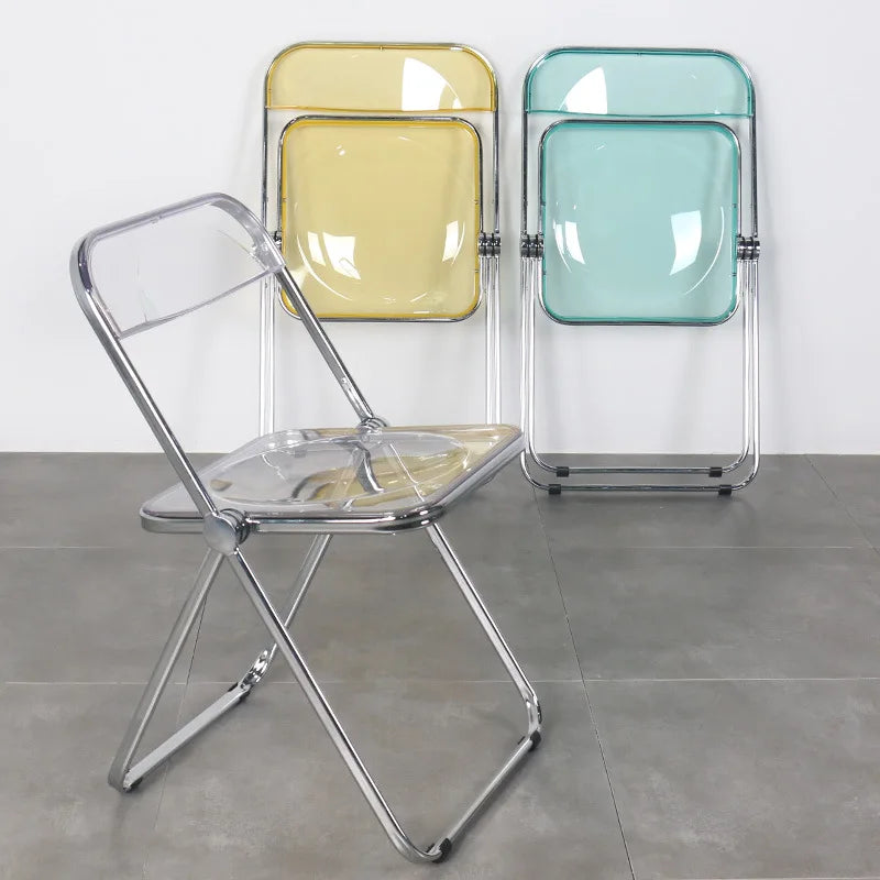 Transparent Folding Chair with Reinfoced Steel Chrome Frame Office Chairs Computer Armchair Furniture Desk Chairs Set for Indoor