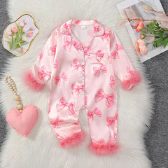 Toddler Girls Pajamas Cozy Long Sleeve Floral Print Fleece Patchwork Button-Up Romper Pajama Set for Sleep and Play