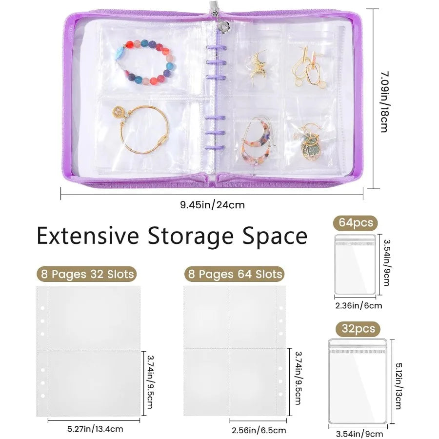 Travel Jewelry Organizer Case Jewelry Storage Book Transparent Jewelry Binder with 96 Portable Anti Tarnish Clear Zippered Pouc