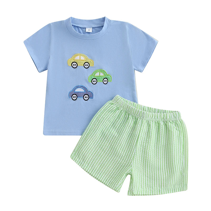 Toddler Boys Casual Outfits Dinosaur Print Short Sleeve T-Shirt and Drawstring Shorts Set for 2 Piece Summer Clothes Set