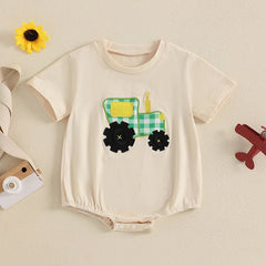 Infant Boys Overalls with Cute Animal Applique Round Neck Short Sleeve Casual Outfits Playsuits s for Summer Wear