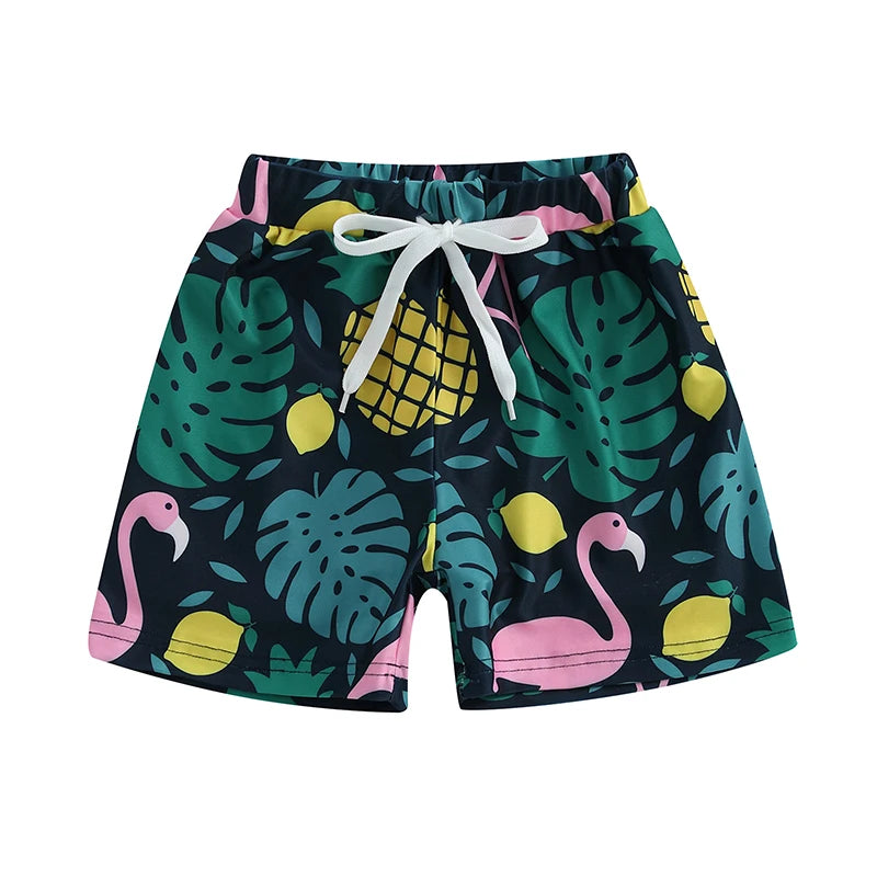 Children s Swim Trunks with Fun Pineapple Print Elastic Waistband and Drawstring Closure - Beach Shorts for Boys