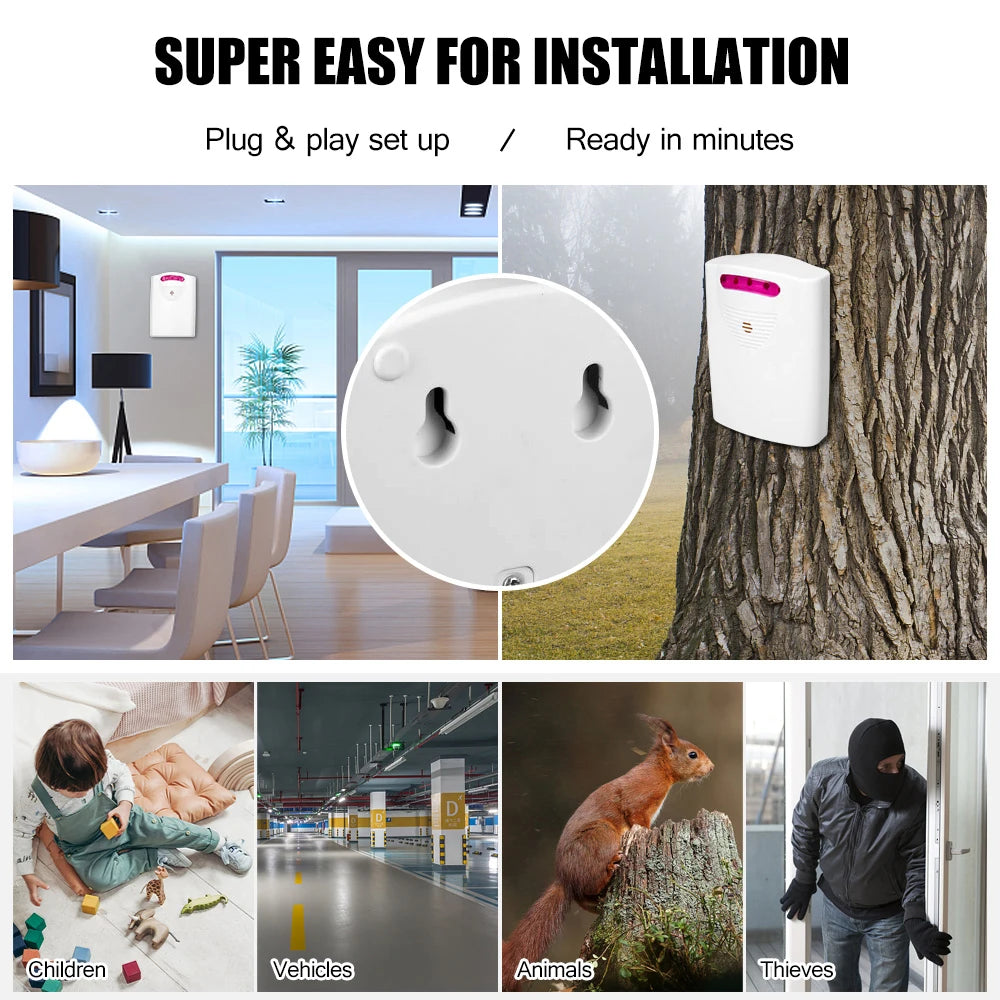 Multifunctional Wireless Driveway Alarm IR Motion Sensor Alarm Doorbell 1 Receiver 2 Transmitters for Home Outdoor Use