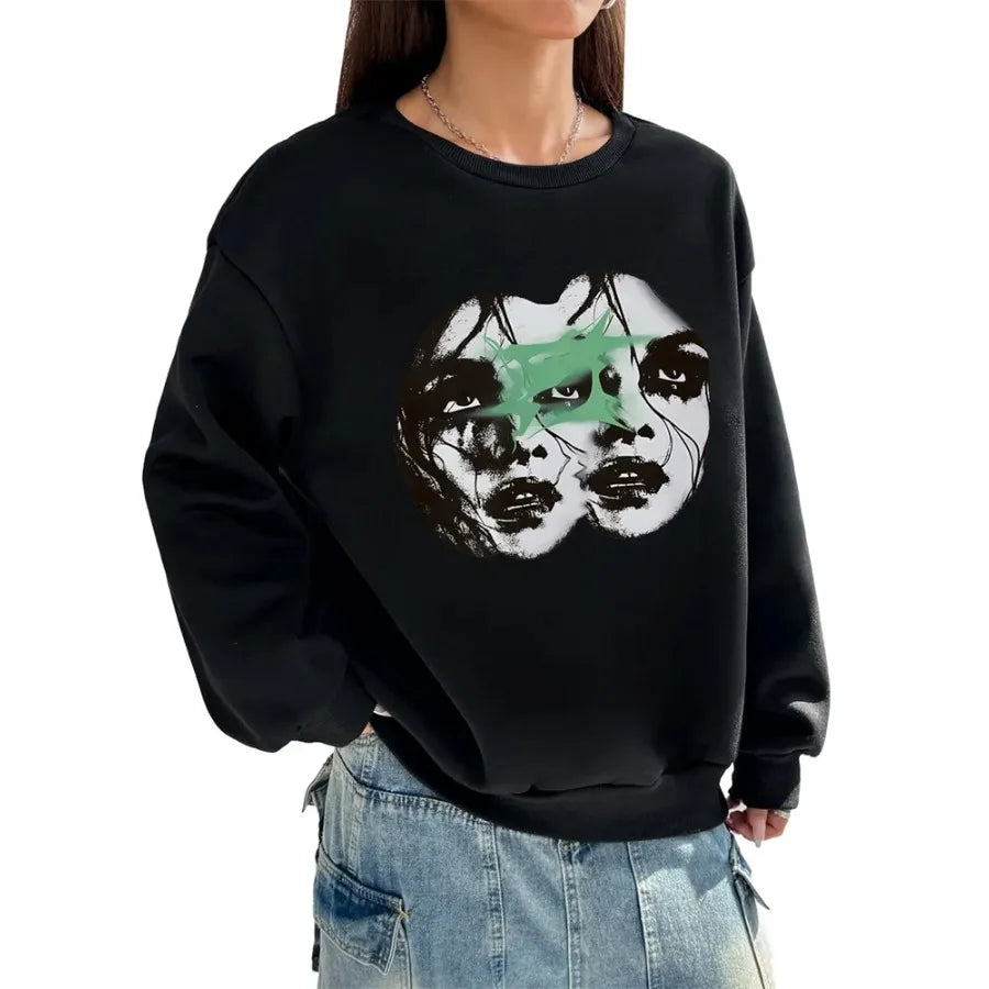 Women Basic Casual Pullover Long Sleeve Printed Round Neck Spring Autumn