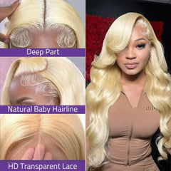 36 Inch HD Transparent Blonde Body Wave 13x6 Lace Front Human Hair Wigs Honey Colored Lace Frontal PrePlucked #613 Closure Wig