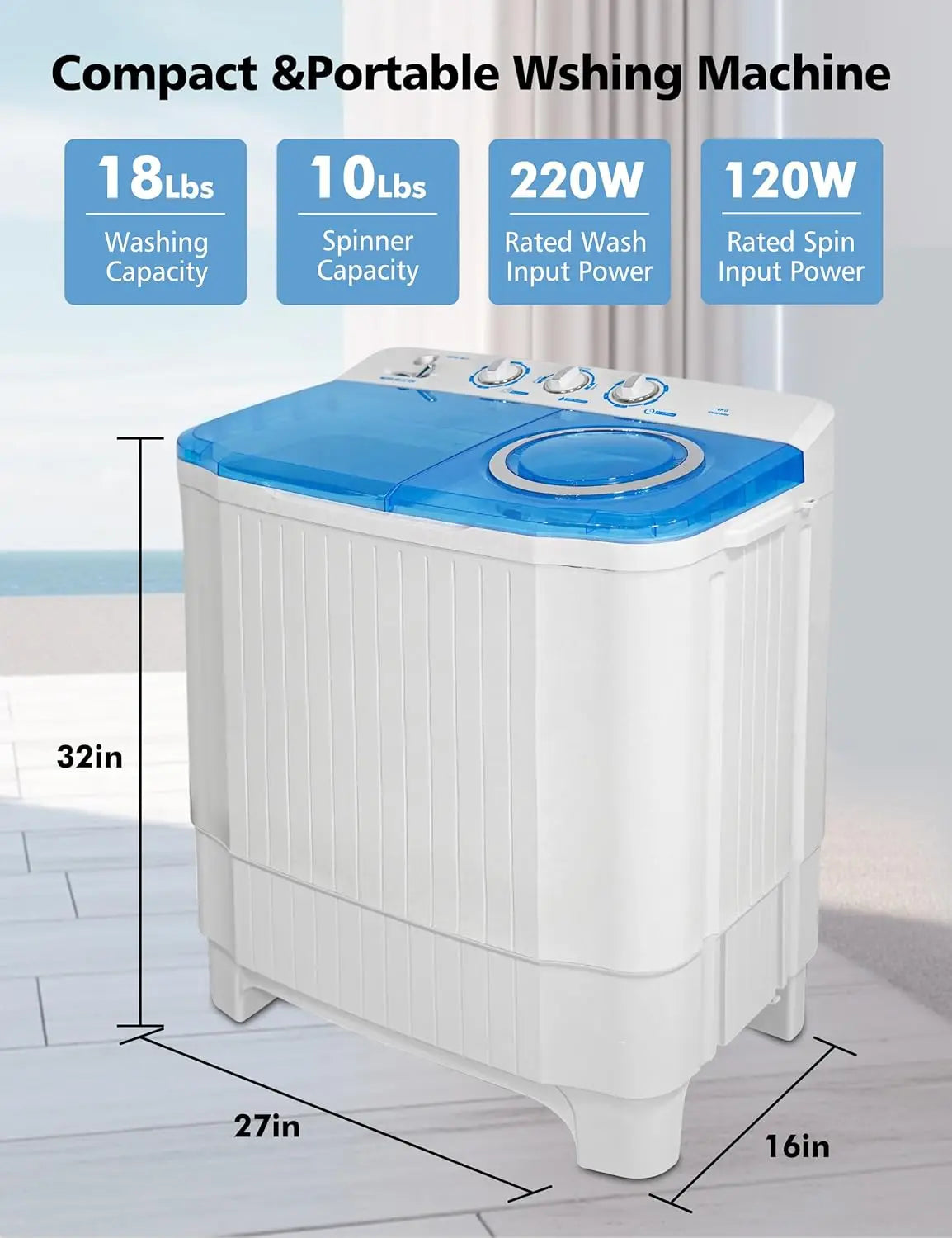 Portable Washing Machine - 28Lbs Compact Twin Tub Washer and Spin Dryer - Semi-automatic Laundry Washer(18Lbs) & Spinner(10Lbs)