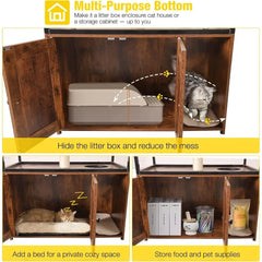 Cat Litter Box Enclosure, Litter Box Furniture Hidden, Wooden Cat Washroom Furniture, Indoor Cat House with Condo, Hammock