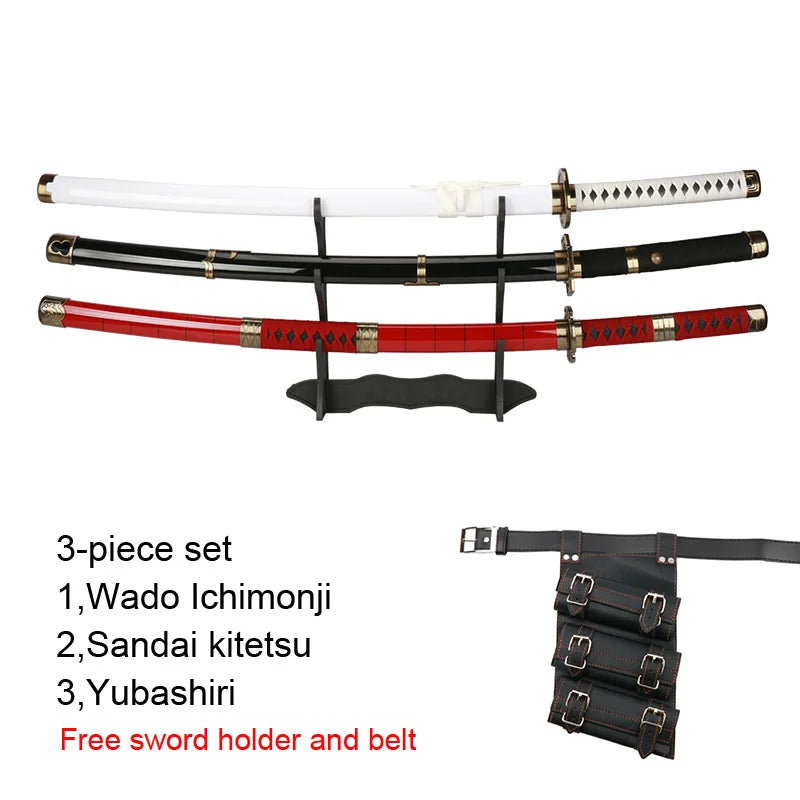 3-pcs Set Roronoa Zoro Swords 104cm Handmade Katana Japanese Anime Cosplay Sword Shusui Enma Kitetsu Free sword holder and belt