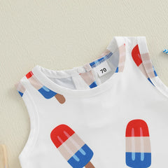 Adorable Fourth of July  for Boys Stylish Sleeveless American Flag Print Jumpsuit Infant Romper Playsuit