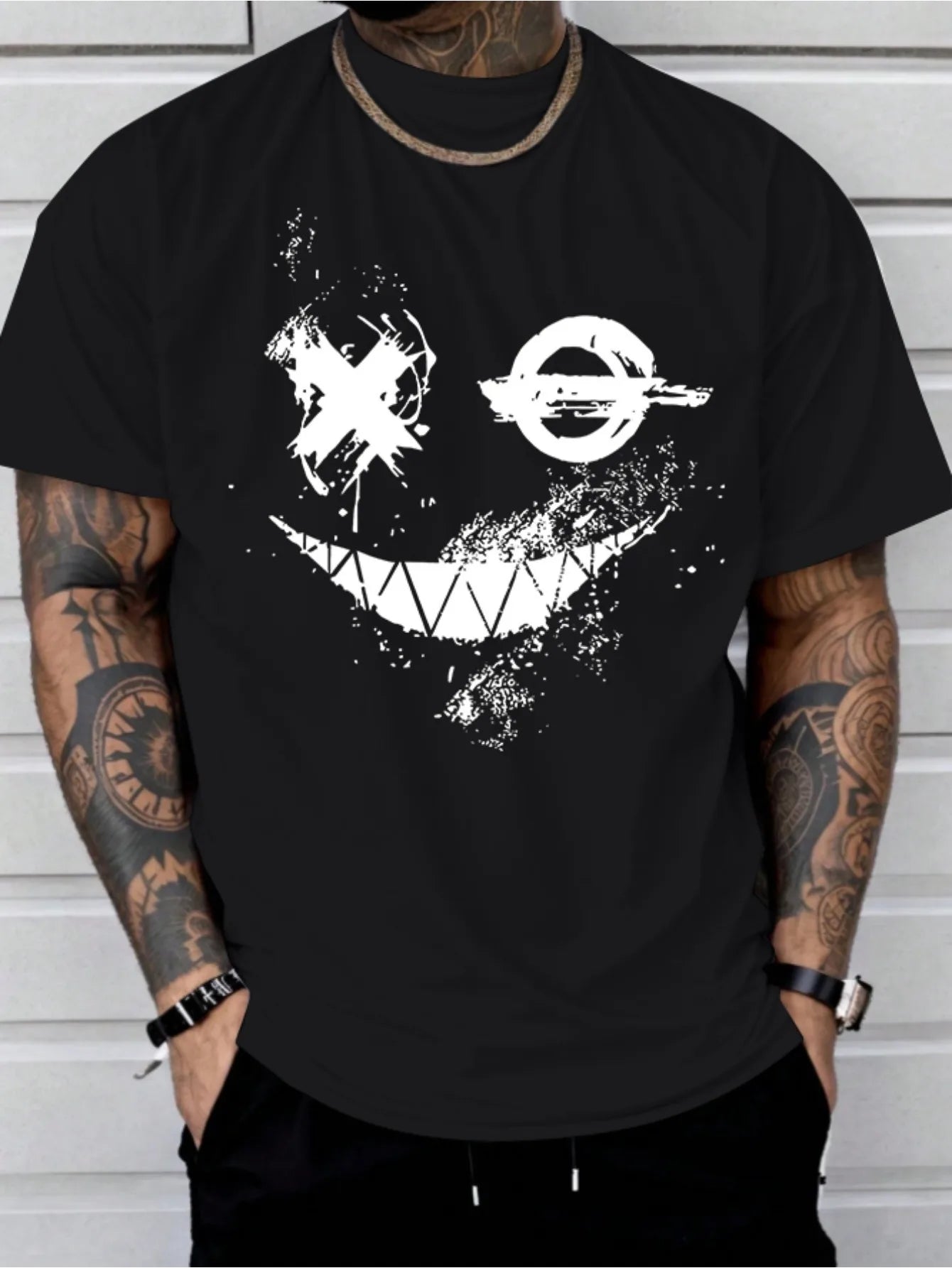 Men's T-shirt Unisex Smiling Face Printed T-shirt Summer Casual Short Sleeved T-shirt