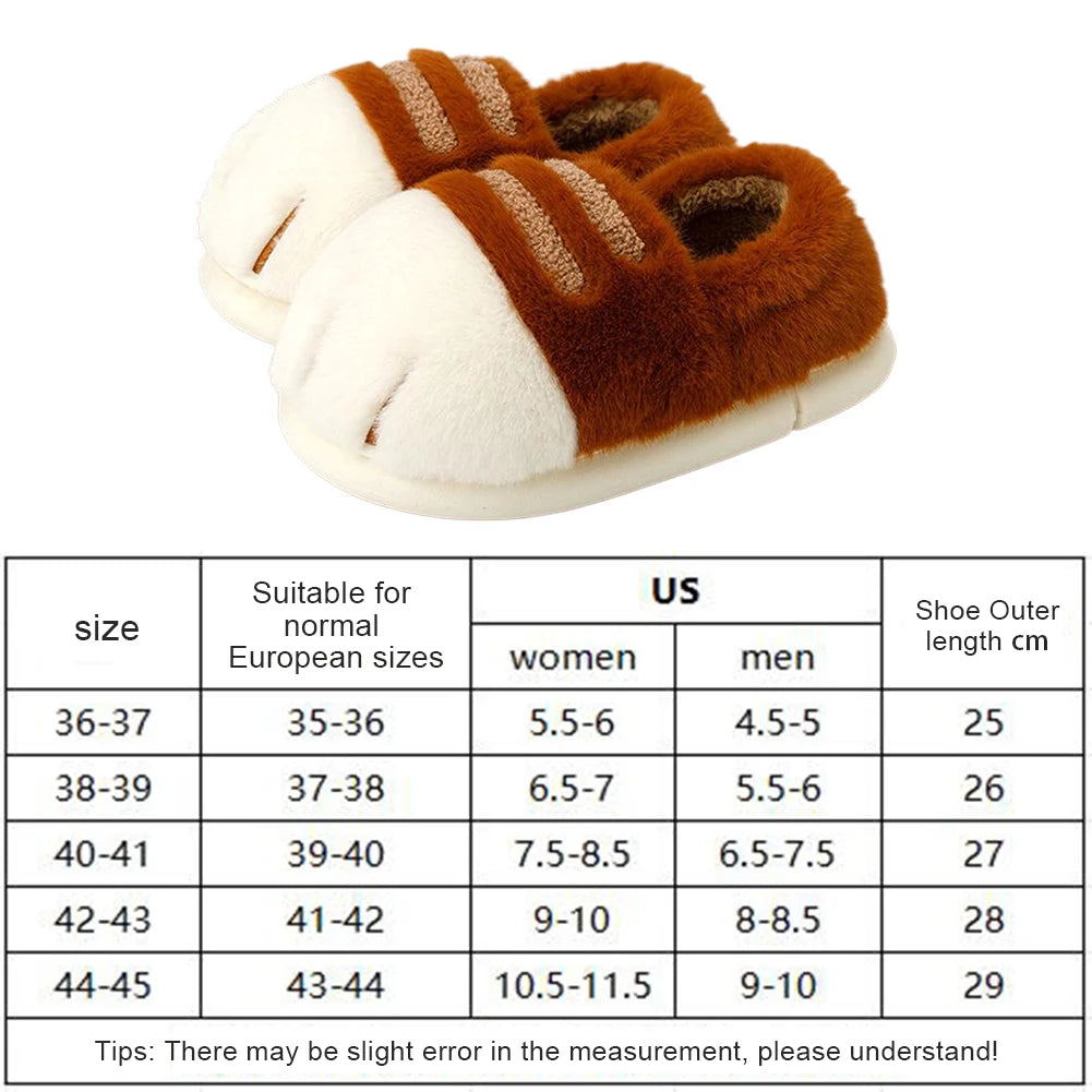 3D Cat Paw Plush Slippers Flat Thermal Slippers Comfortable Fluffy Home Slippers Anti Slip Cute Paw Slippers for Autumn Winter