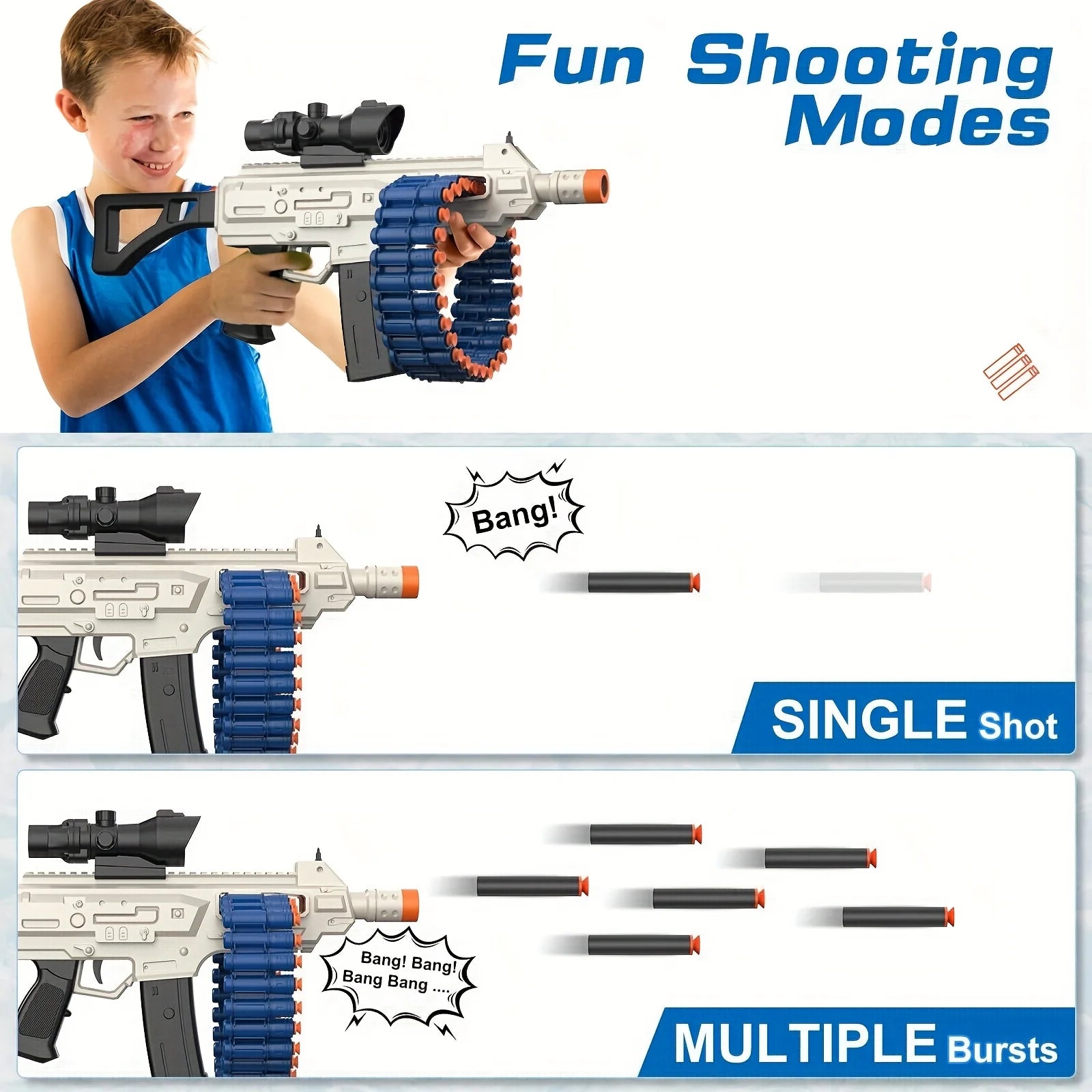 Soft Bullet Toy Gun Electric Automatic Toy, Toy Blaster with 26 Dart Clips and 30 Foam Darts, Outdoor Shooting Games Toys