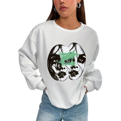 Women Basic Casual Pullover Long Sleeve Printed Round Neck Spring Autumn