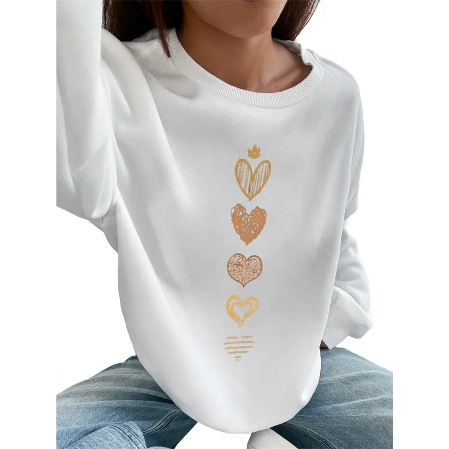 Women Basic Casual Pullover Long Sleeve Gradient Love Print Round Neck Spring Autumn