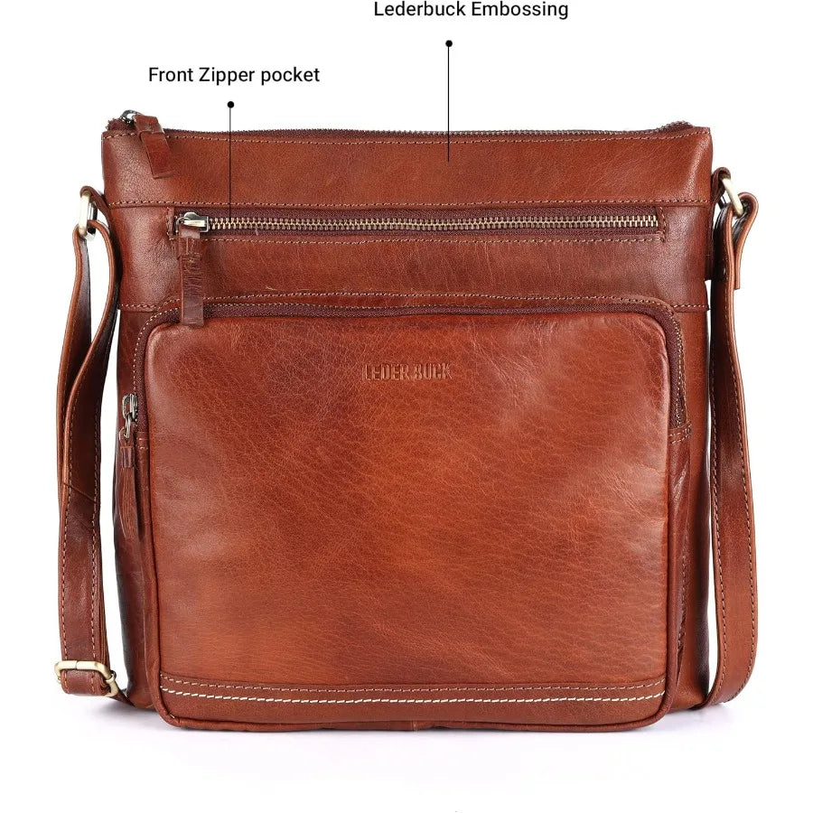 Large Soft Real Leather Women's Crossbody Handbag Triple Zip Premium Sling Crossover Shoulder Bag