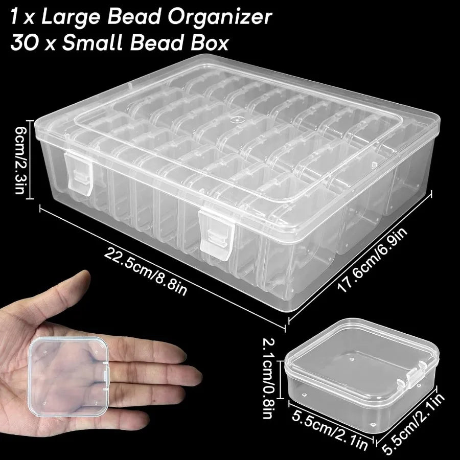 Guyuyii 31 Pcs Clear Bead Organizer - Plastic Bead Storage Box with Hinged Lids - Perfect for Jewelry Making Diamond Painting C