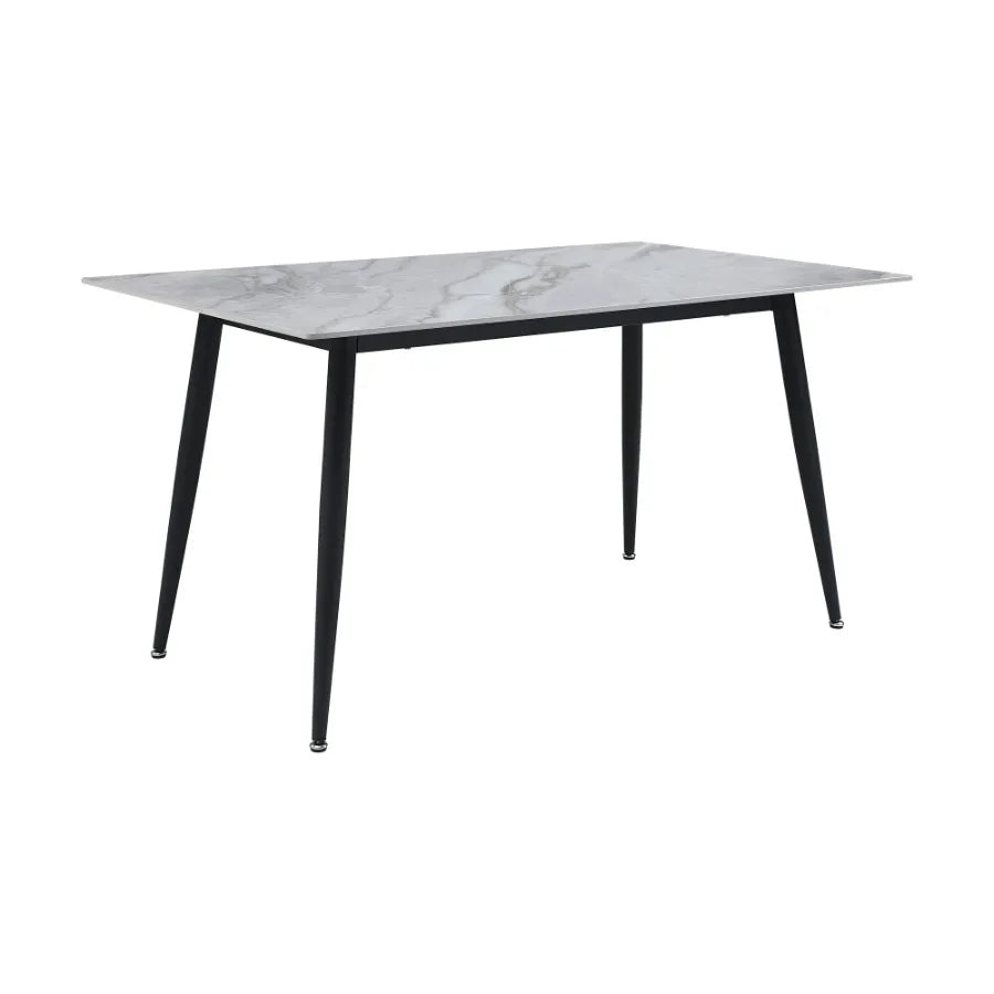 Sleek Design 7pc Dining Table and Gray Velvet Chairs Contemporary Sintered Stone Top Metal Frame Furniture