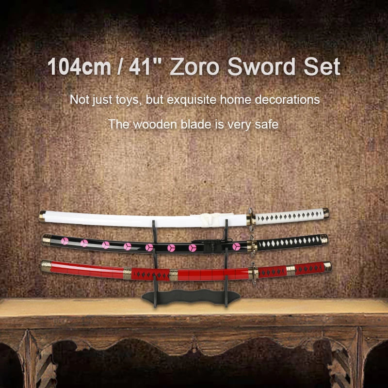 3-pcs Set Roronoa Zoro Swords 104cm Handmade Katana Japanese Anime Cosplay Sword Shusui Enma Kitetsu Free sword holder and belt