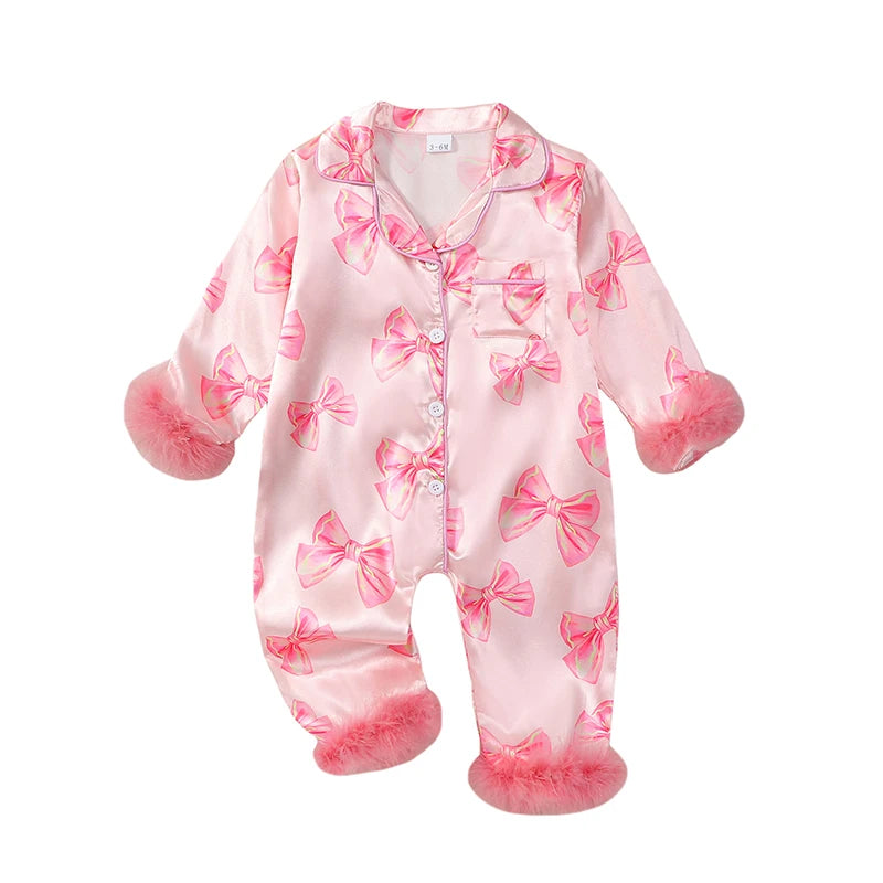 Toddler Girls Pajamas Cozy Long Sleeve Floral Print Fleece Patchwork Button-Up Romper Pajama Set for Sleep and Play