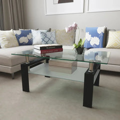 Rectangle Black Glass Coffee Table Clear Coffee Table Modern Side Center Tables for Living Room Furniture