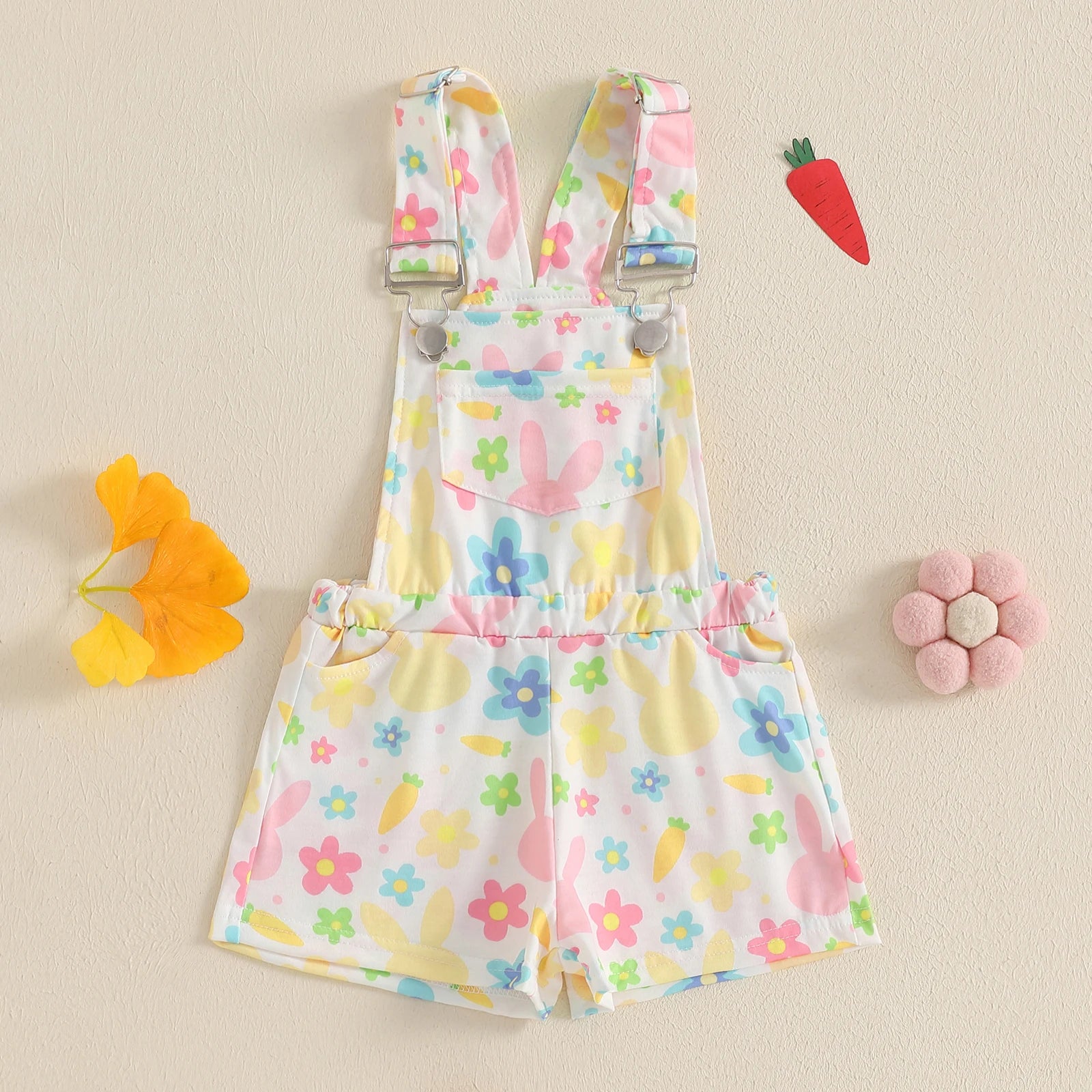 3-7Years Kids Girl Overalls Rompers Easter Egg/Bunny Print Sleeveless Square Neck Suspender Romper Toddlers Jumpsuit