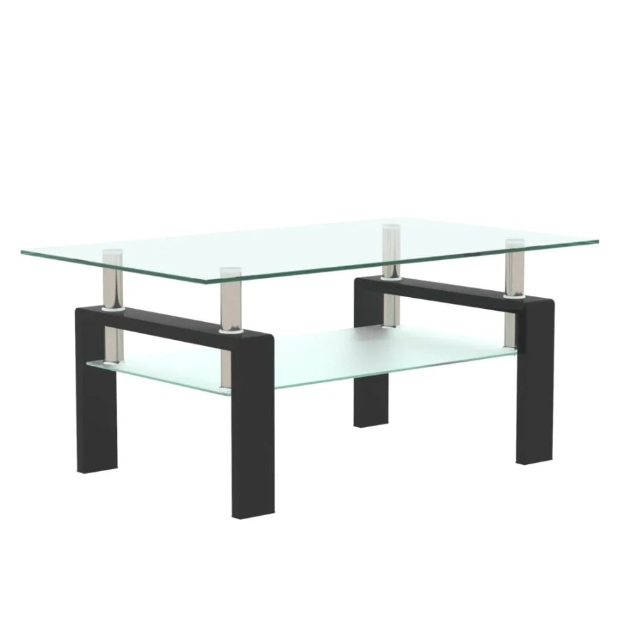 Rectangle Black Glass Coffee Table Clear Coffee Table Modern Side Center Tables for Living Room Furniture